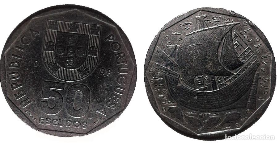 Monedas antiguas de Europa: Portugal 50 Escudos 1988 - Carabela Portuguesa - KM# 655 - Rep&uacute;blica Portuguesa
