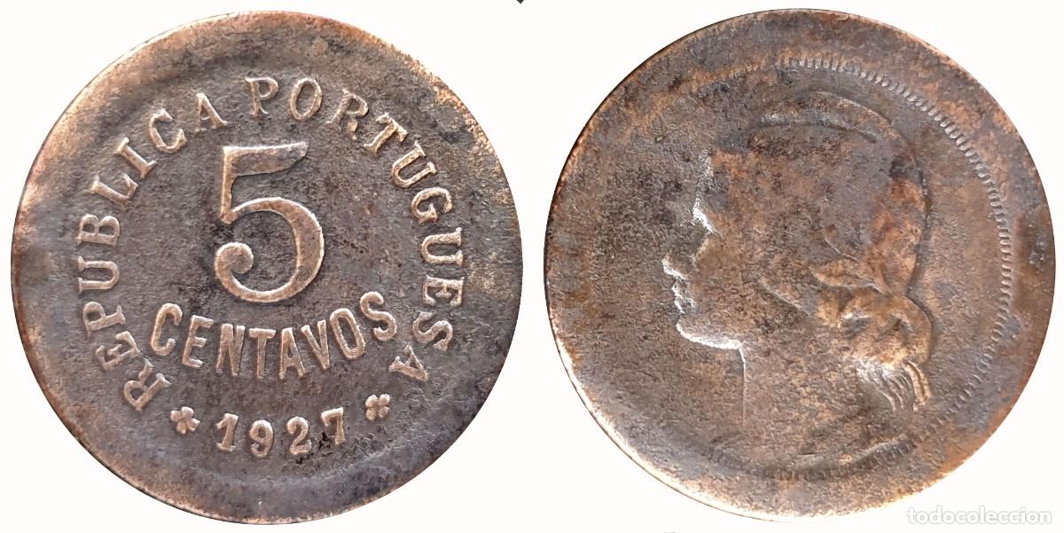 Monedas antiguas de Europa: Portugal 5 Centavos 1927 - Rep&uacute;blica Portuguesa - KM# 576 - Bronce