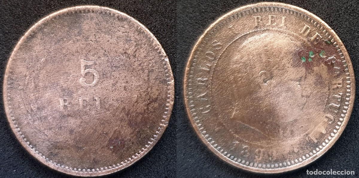 Monedas antiguas de Europa: Portugal 5 Reis 1894 Carlos I Moneda de Cobre