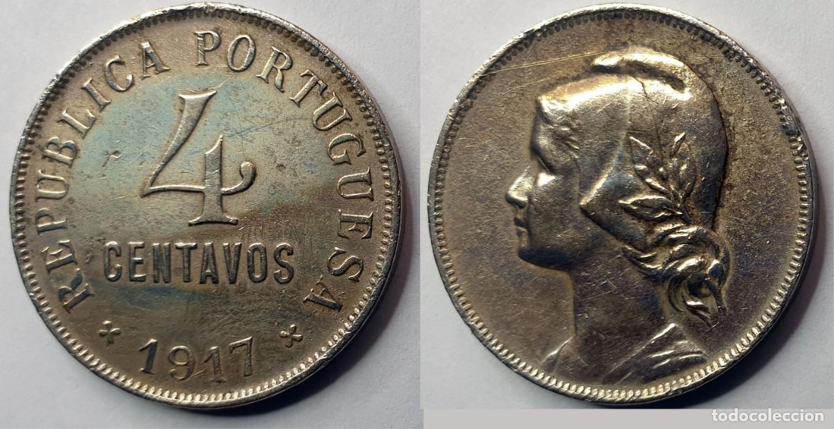 Monedas antiguas de Europa: Portugal 4 Centavos 1917 &ndash; Rep&uacute;blica Portuguesa &ndash; KM#570 &ndash; EBC-