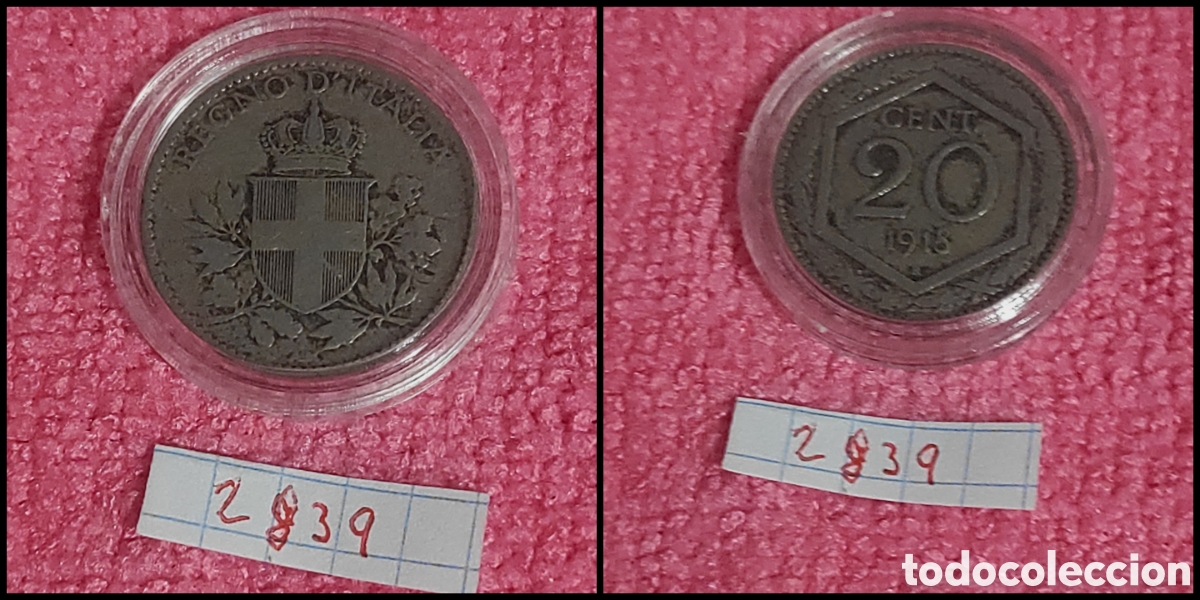 Monedas antiguas de Europa: 20 cent&eacute;simos italianos de 1918