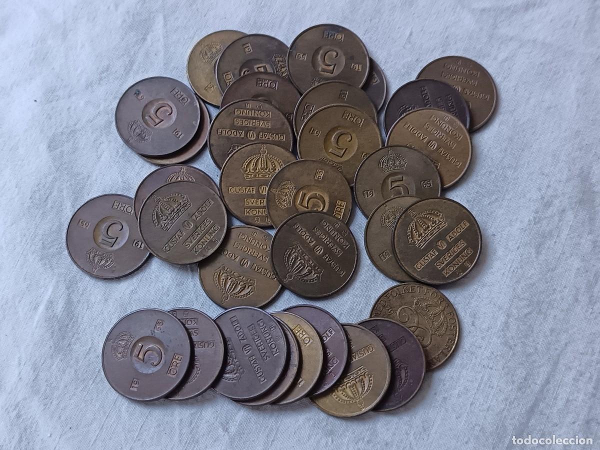 Monedas antiguas de Europa: LE31, Lote de Antiguas Monedas Extranjeras, Suecia, unos 250 grs. cobre