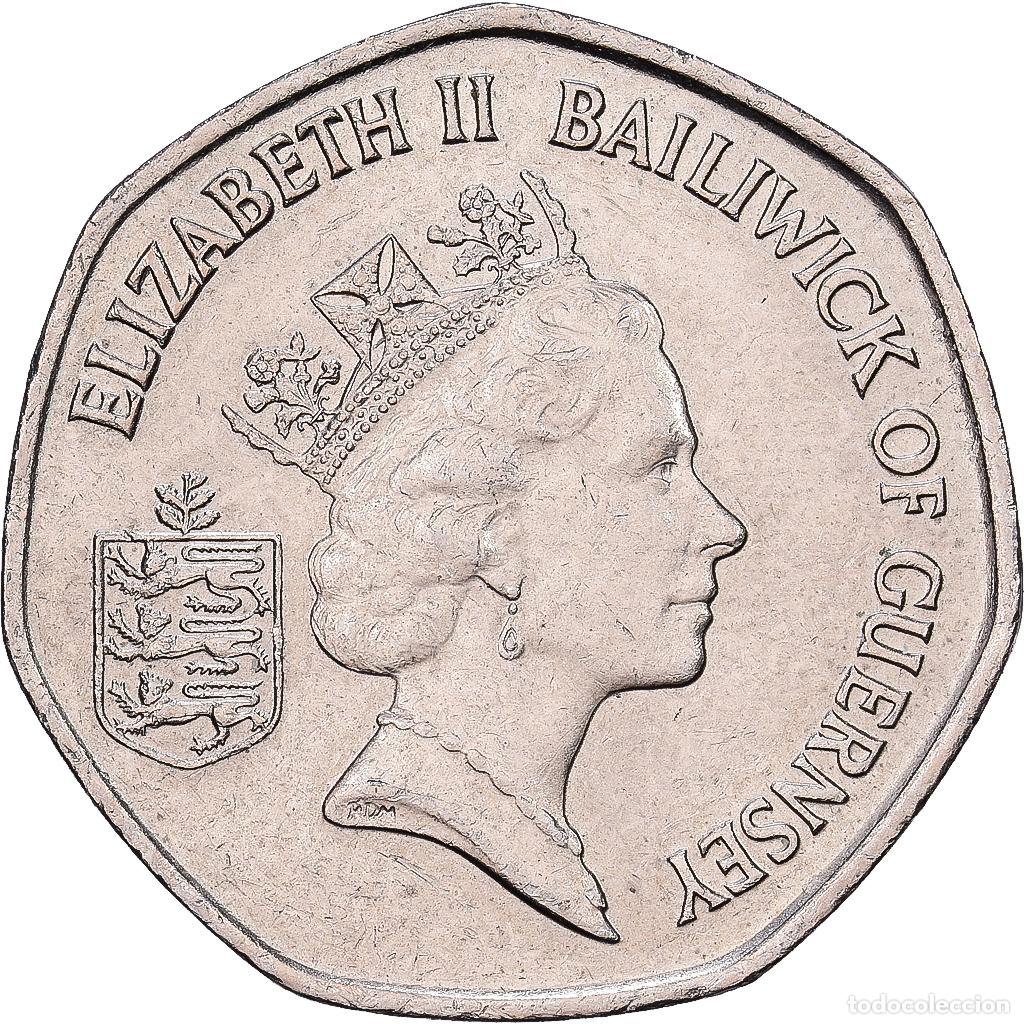 Monedas antiguas de Europa: [#1513492] Guernsey, Elizabeth II, 20 Pence, 1990, Heaton, MBC+, Cobre - n&iacute;quel, KM:44