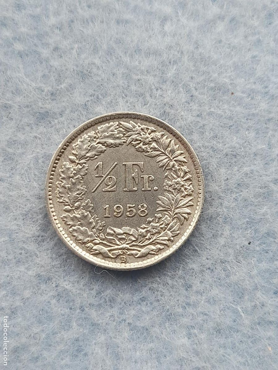 Monnaies anciennes de Europe: Suiza. 1/2 Franco. A&ntilde;o 1958. Plata.