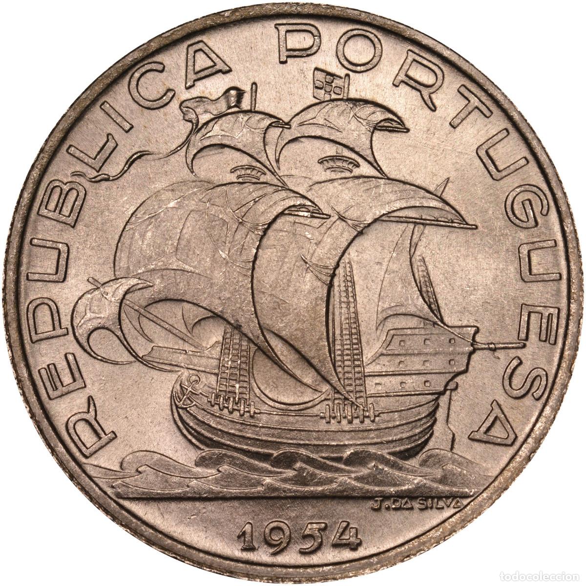 Monedas antiguas de Europa: Portugal 10 escudos plata 1954 BARCO