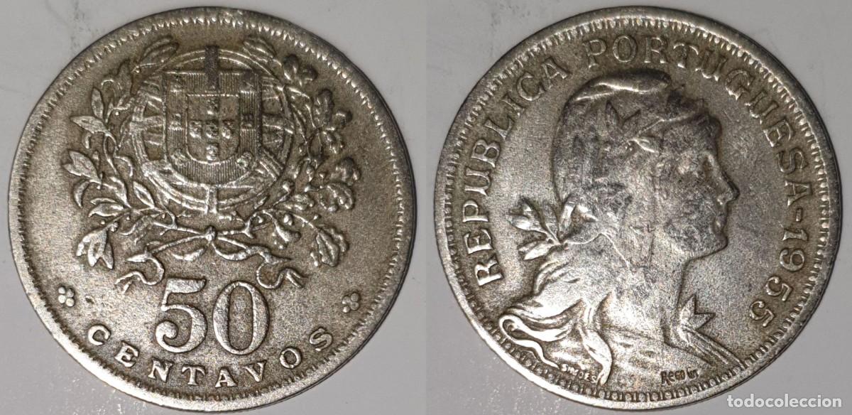 Monedas antiguas de Europa: Portugal 50 Centavos 1955 - Rep&uacute;blica Portuguesa - KM#577 - MBC