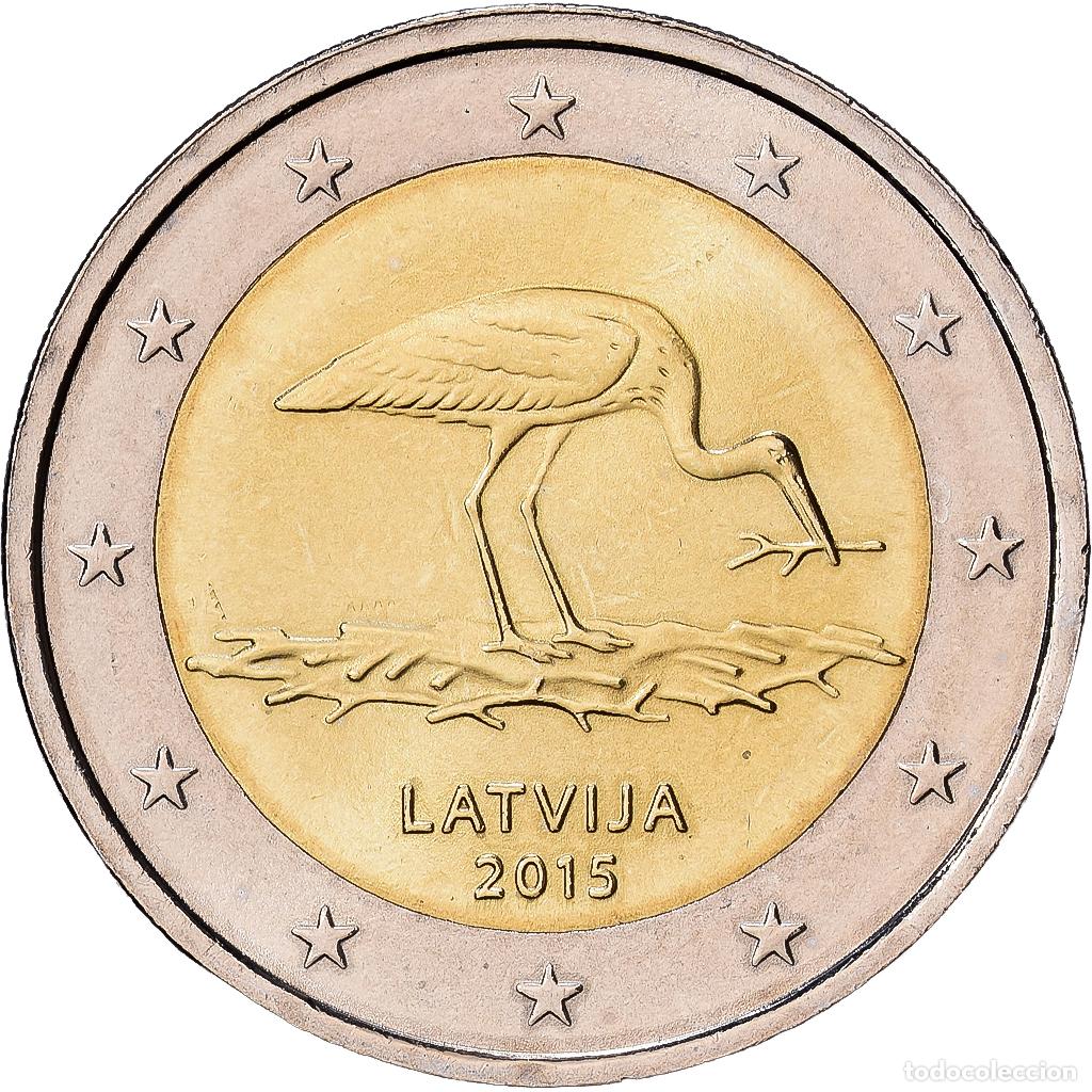 Monedas antiguas de Europa: [#1513697] Letonia, 2 Euro, Esp&egrave;ces menac&eacute;es &mdash; La cigogne noire, 2015, MONNAIE DE