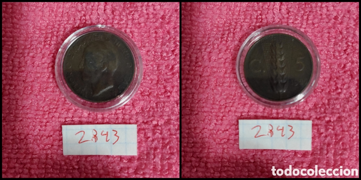 Monedas antiguas de Europa: 5 cent&eacute;simos italianos a&ntilde;o 1925