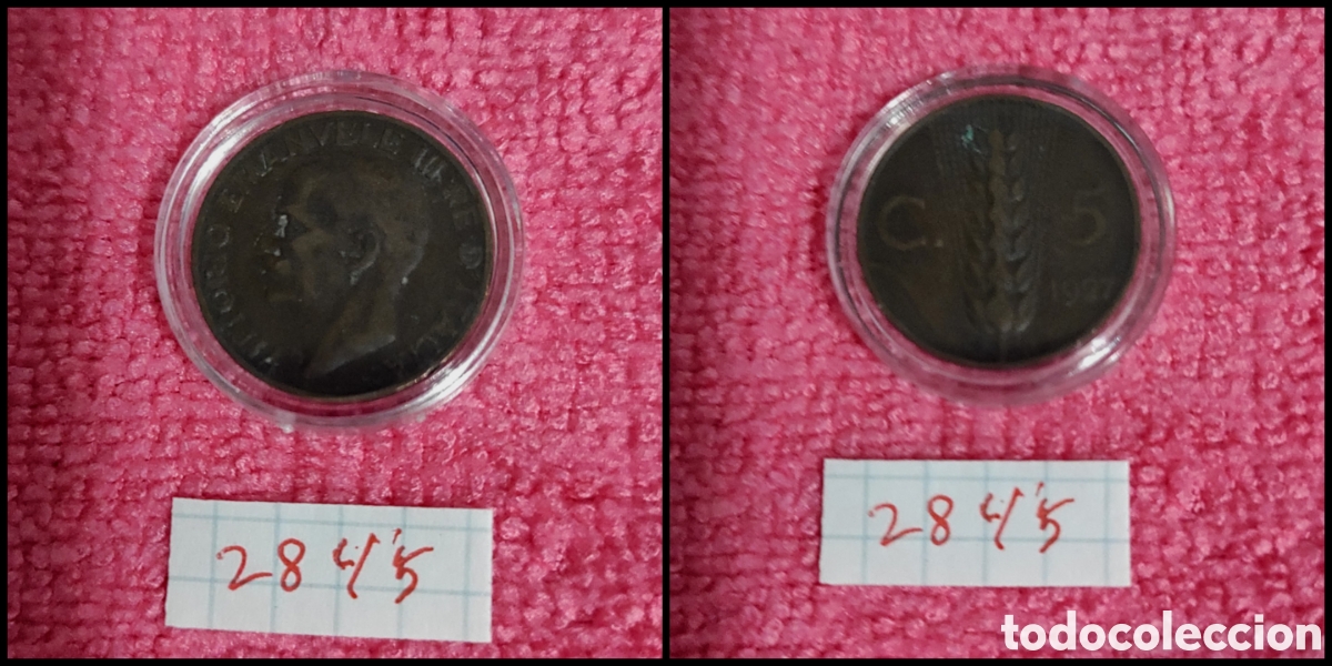 Monedas antiguas de Europa: 5 cent&eacute;simos de Italia a&ntilde;o 1927