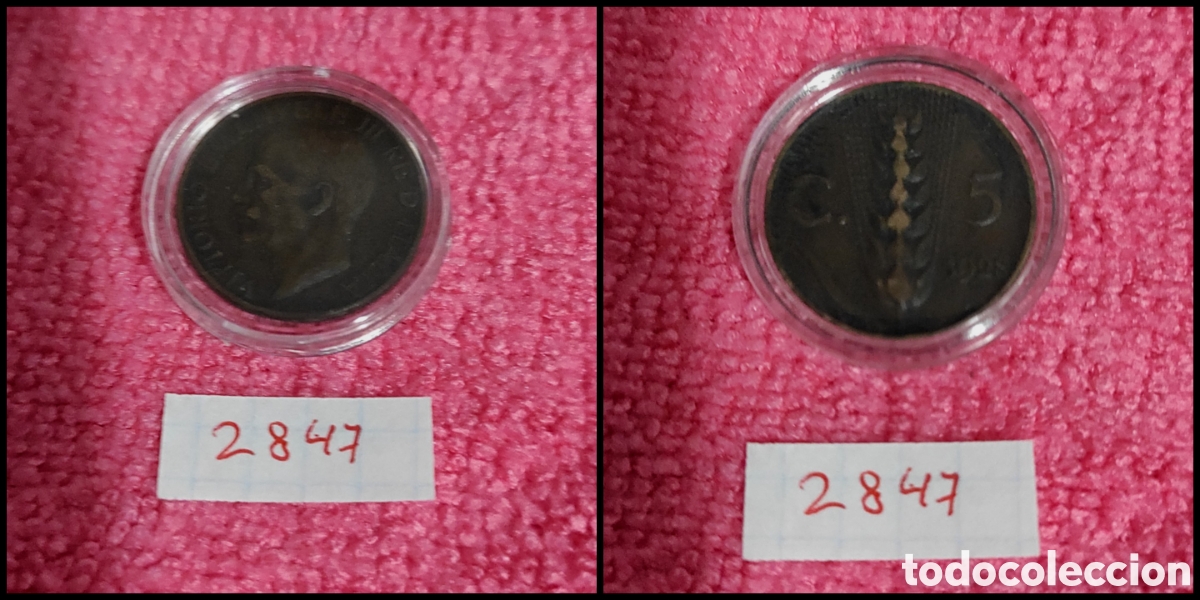Monedas antiguas de Europa: 5 cent&eacute;simos de Italia a&ntilde;o 1928