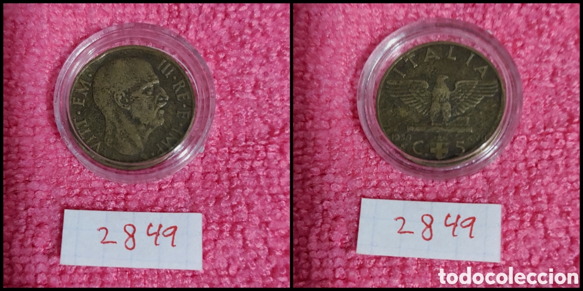 Monedas antiguas de Europa: 5 cent&eacute;simos de Italia a&ntilde;o 1939