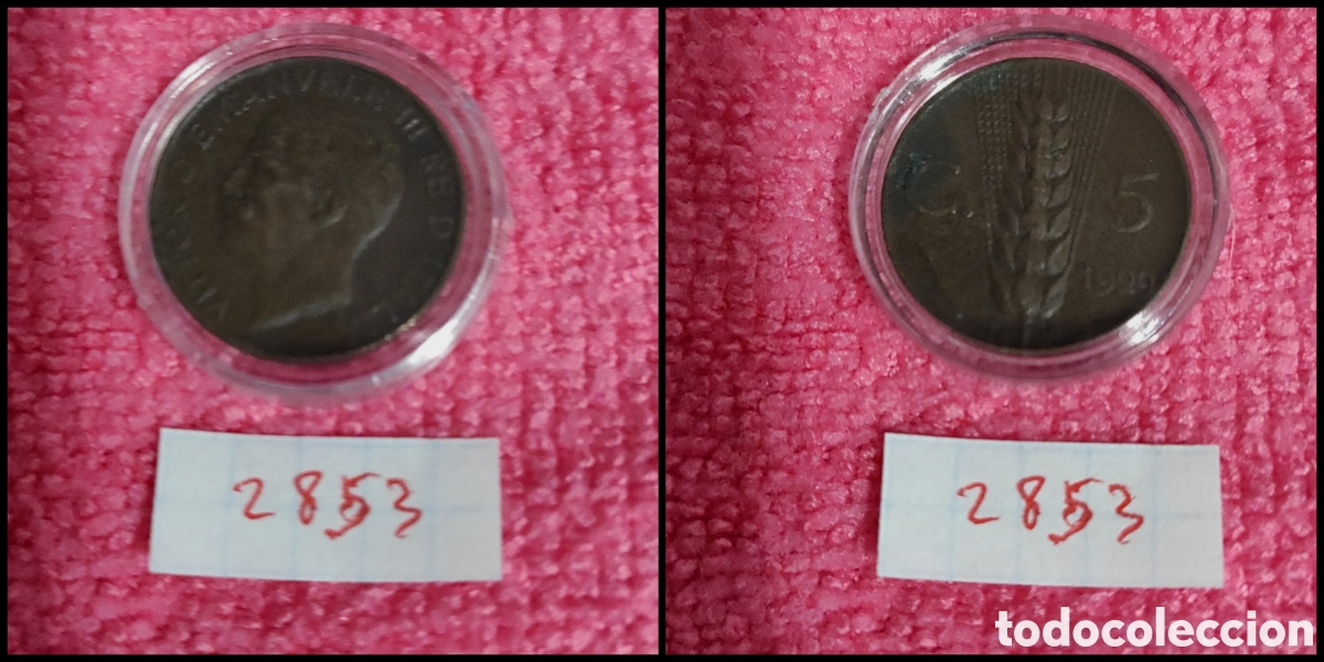 Monedas antiguas de Europa: 5 cent&eacute;simos italianos a&ntilde;o 1929