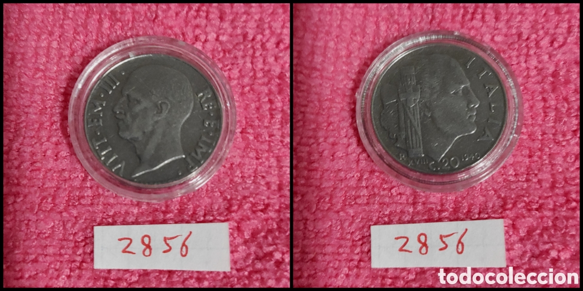 Monedas antiguas de Europa: 20 cent&eacute;simos italianos a&ntilde;o 1940, XVIII no magn&eacute;tica, 21,8mm