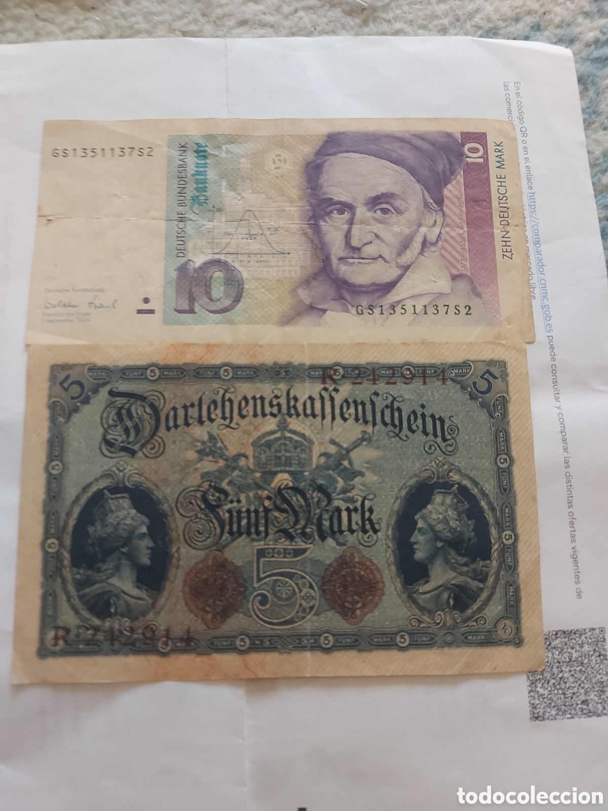 Monedas antiguas de Europa: 2 billetes de Alemania de