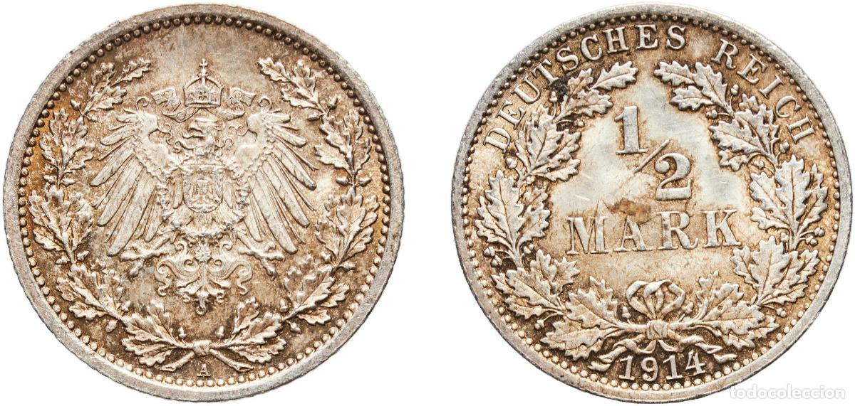 Monedas antiguas de Europa: &frac12; Mark - Wilhelm II (type 2 - small shield) 1914 A