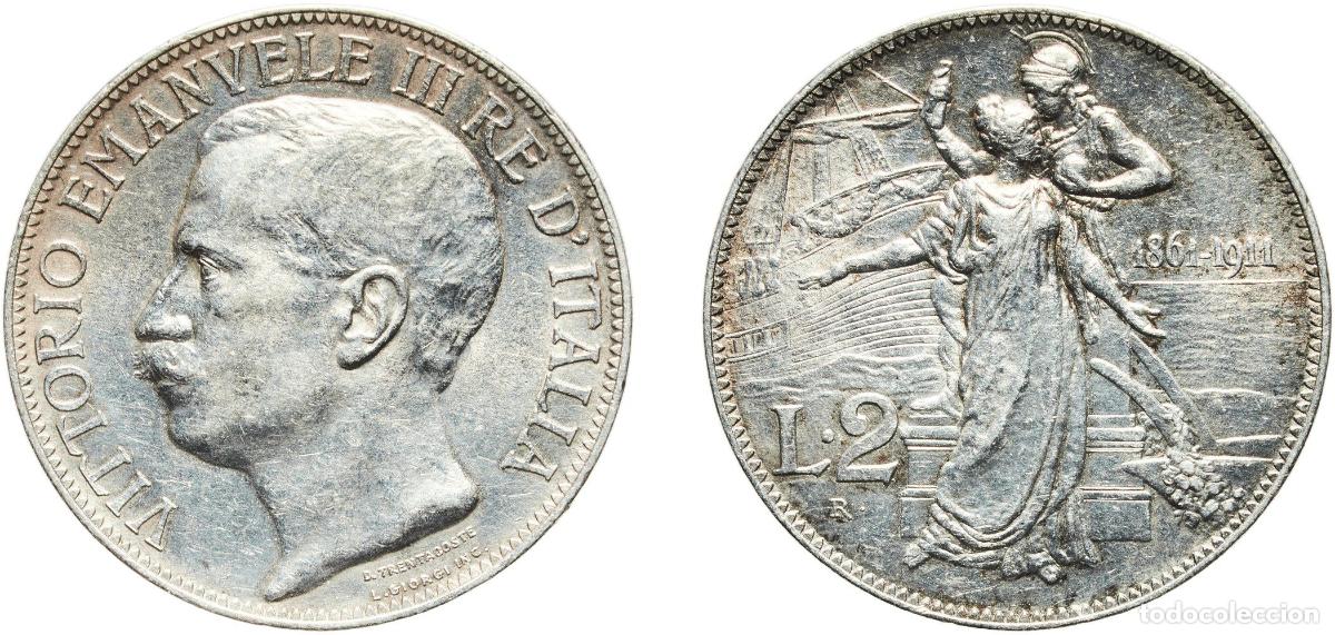 Monedas antiguas de Europa: 2 Lire - Vittorio Emanuele III (Kingdom Anniversary) 1911 R