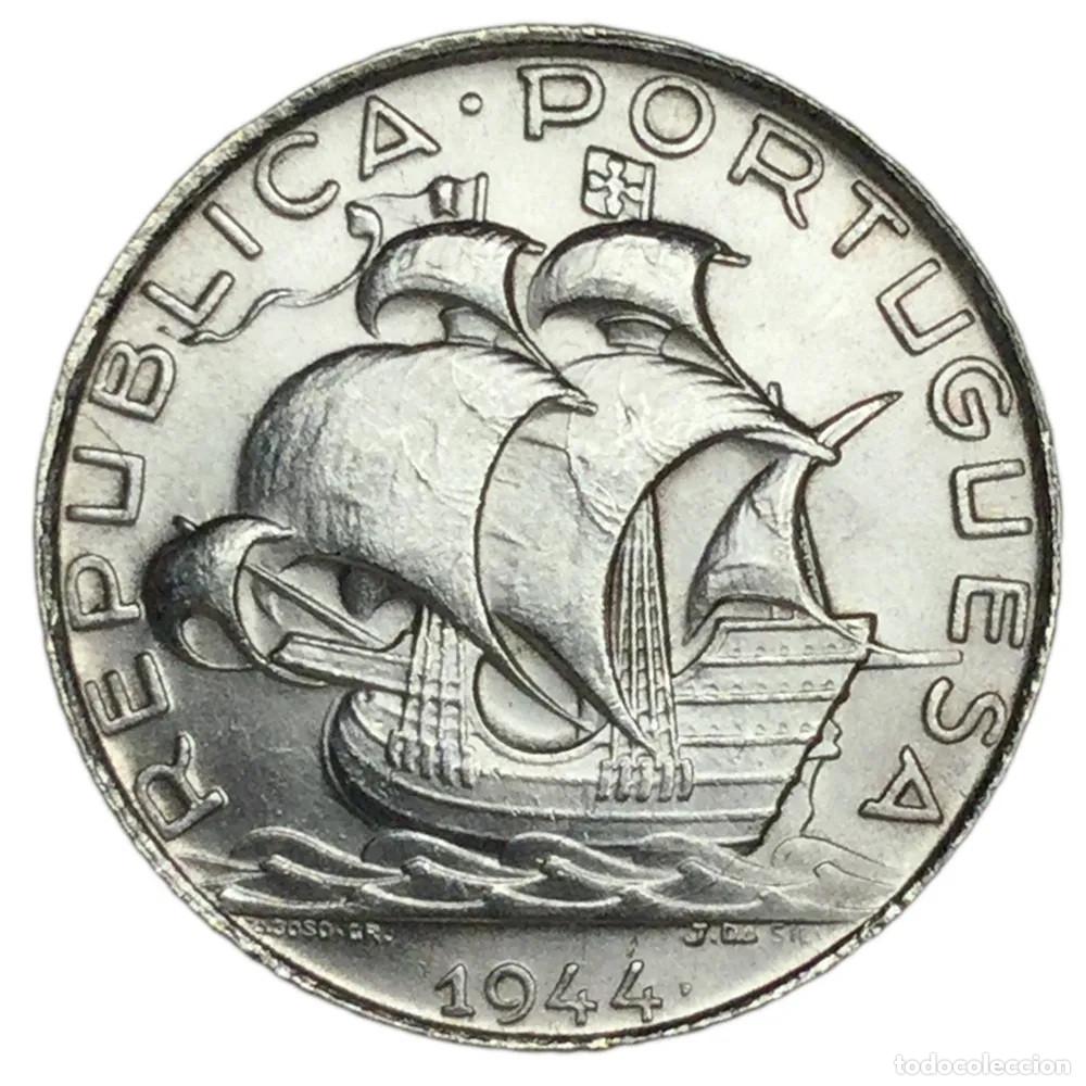 Monedas antiguas de Europa: Portugal 2,5 escudos plata 1944 BARCO