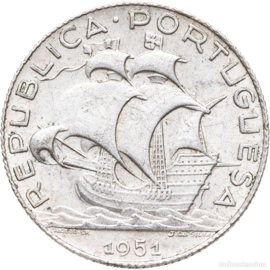 Monedas antiguas de Europa: Portugal 2,5 escudos plata 1951 BARCO