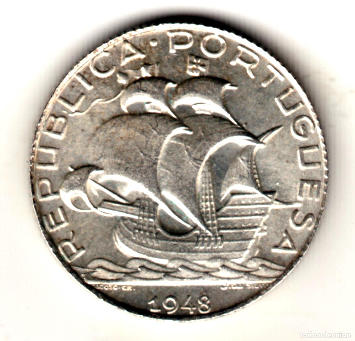 Monedas antiguas de Europa: Portugal 2,5 escudos plata 1948 BARCO sin circular