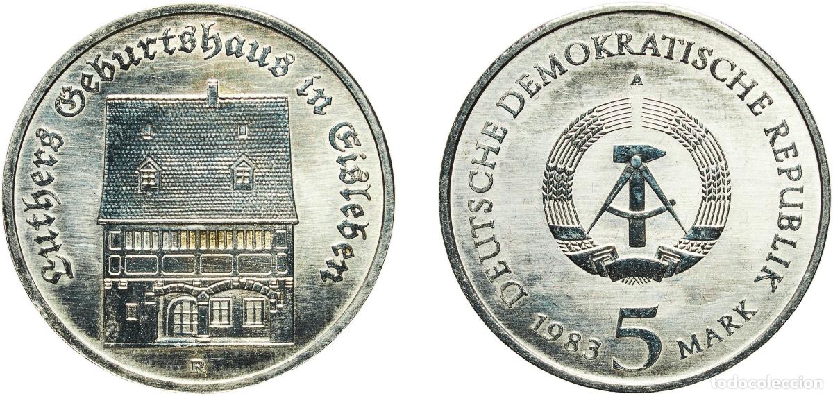 Monedas antiguas de Europa: 5 Mark (Luther's Birthplace in Eisleben) 1983 A