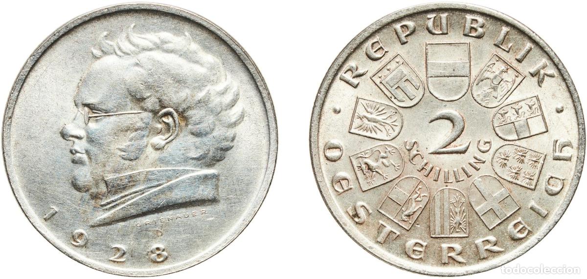 Monedas antiguas de Europa: 2 Schilling (Franz Schubert) 1928