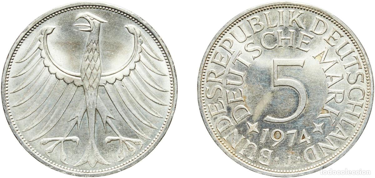 Monedas antiguas de Europa: 5 Deutsche Mark 1974 J