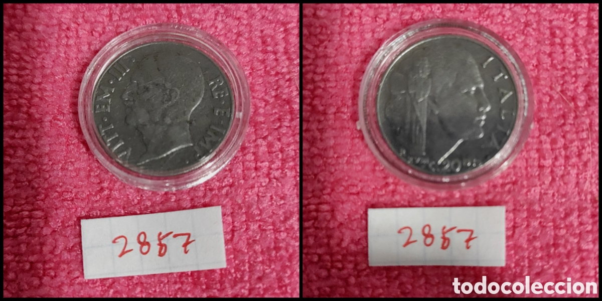 Monedas antiguas de Europa: 20 cent&eacute;simos italianos a&ntilde;o 1939,XVIII no magn&eacute;tica,21,8 mm