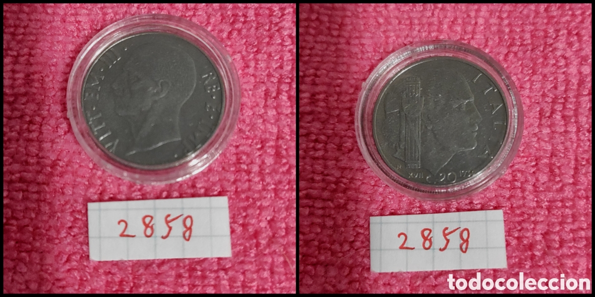 Monedas antiguas de Europa: 20 cent&eacute;simos italianos a&ntilde;o 1939, XVII no magn&eacute;tica, 21,8mm