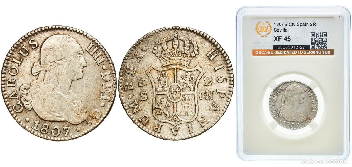 Monedas antiguas de Europa: 2 Reales - Carlos IV 1807 S CN