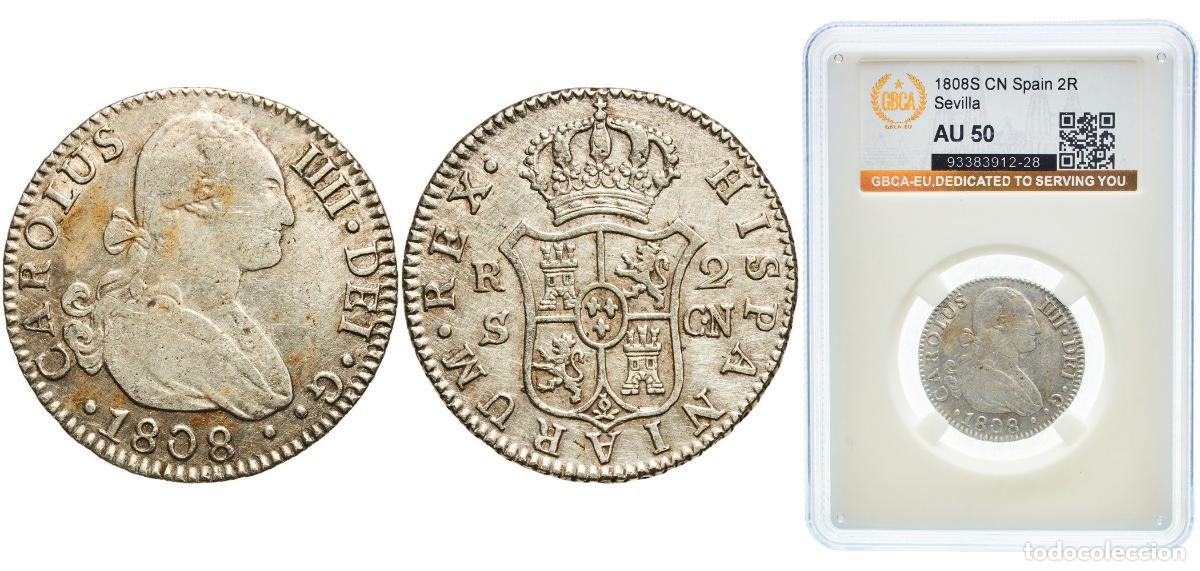 Monedas antiguas de Europa: 2 Reales - Carlos IV 1808 S CN