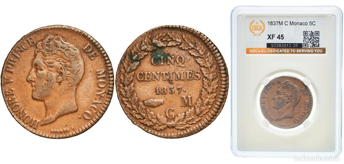 Monedas antiguas de Europa: 5 Centimes - Honor&eacute; V (small head) 1837 M C