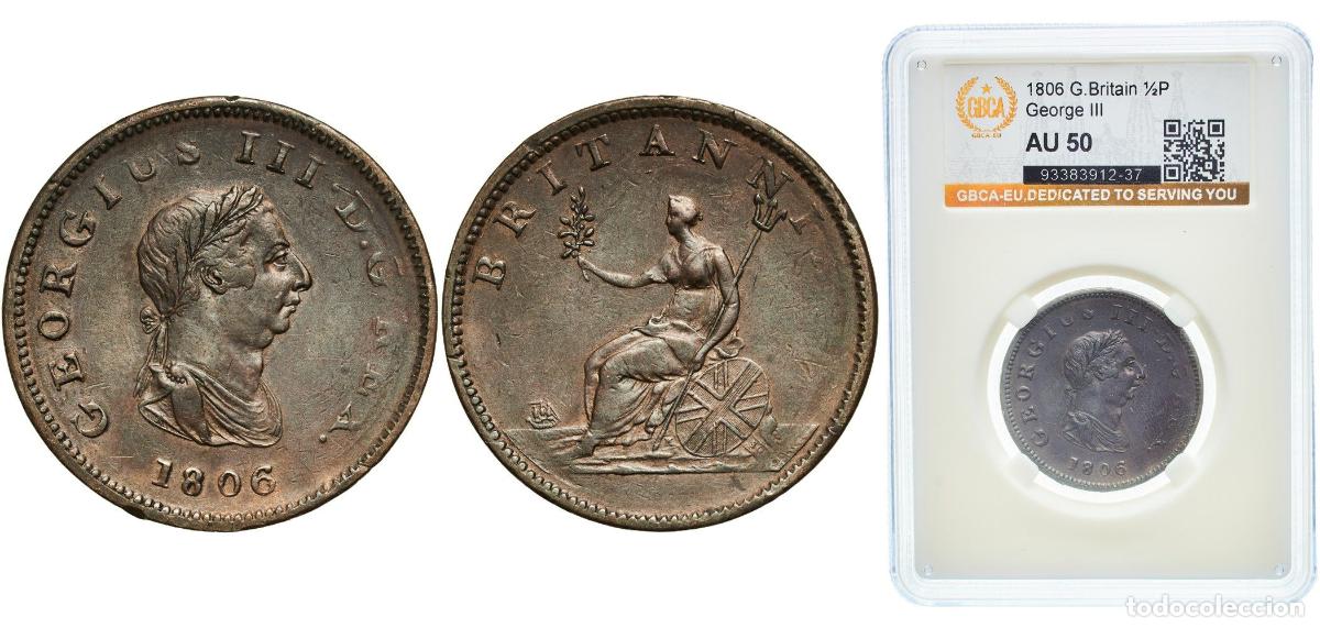 Monedas antiguas de Europa: &frac12; Penny - George III (4th issue) 1806