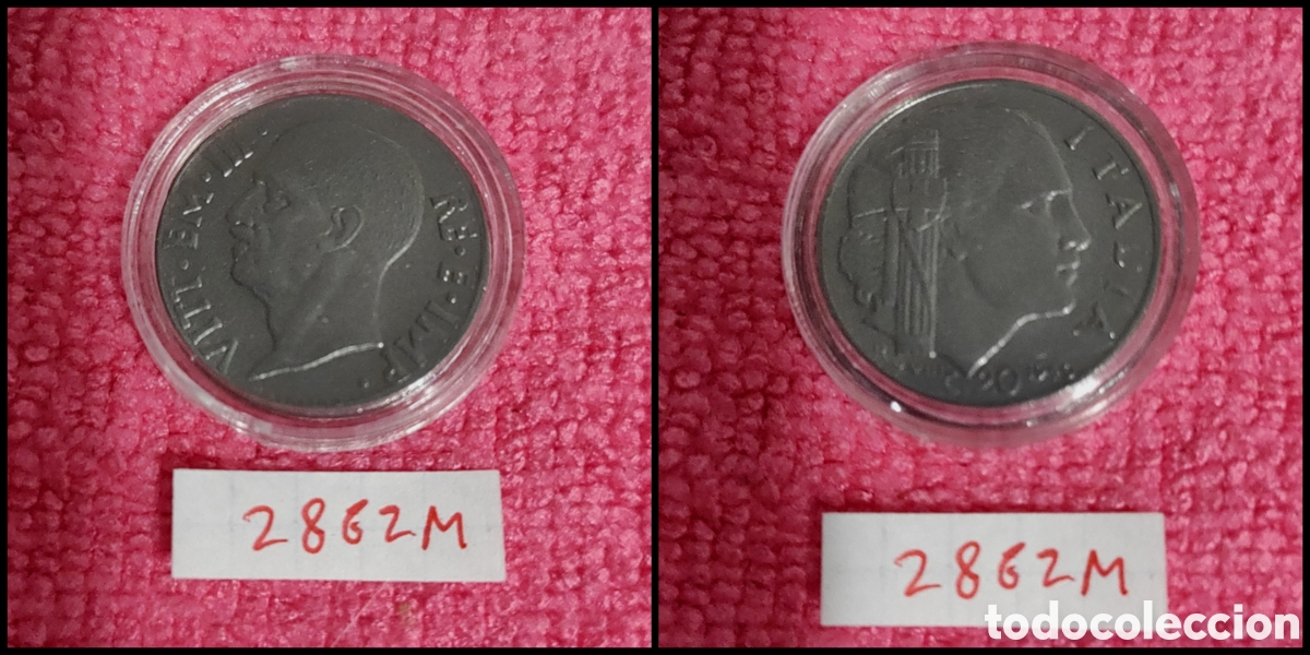 Monedas antiguas de Europa: 20 cent&eacute;simos italianos a&ntilde;o 1940,XVIII magn&eacute;tica, 21,8mm