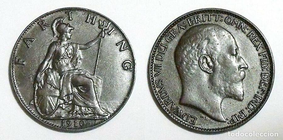 Moedas antigas da Europa: GRAN BRETA&Ntilde;A - FARTHING - 1910 - COBRE - E.B.C. - PATINA