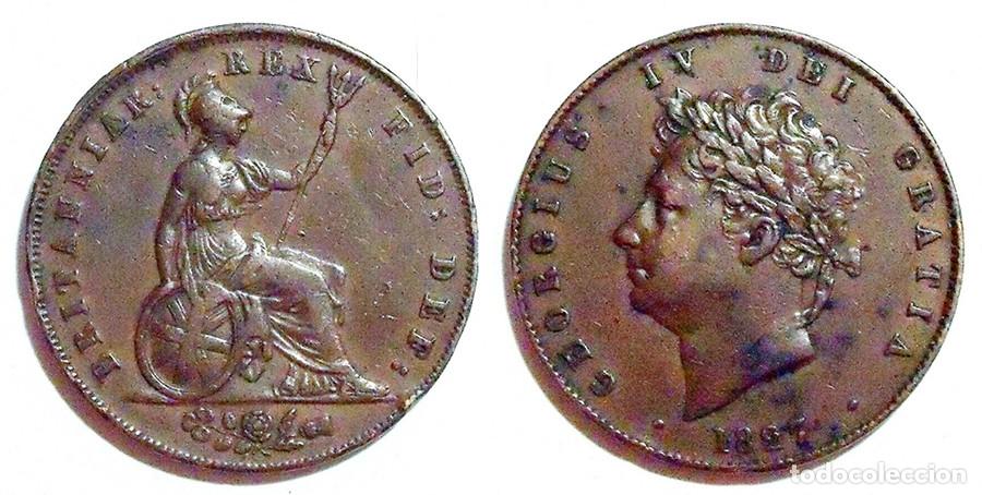 Monedas antiguas de Europa: GRAN BRETA&Ntilde;A - HALF PENNY - 1827 - COBRE - E.B.C. - PATINA