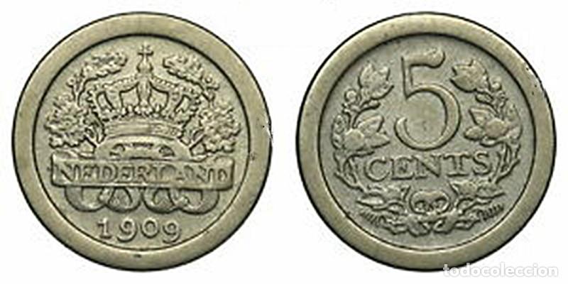 Alte M&uuml;nzen aus Europa: HOLANDA - 5 CENTS - 1909 - CUPRONIQUEL - E.B.C. - FECHA ESCASA