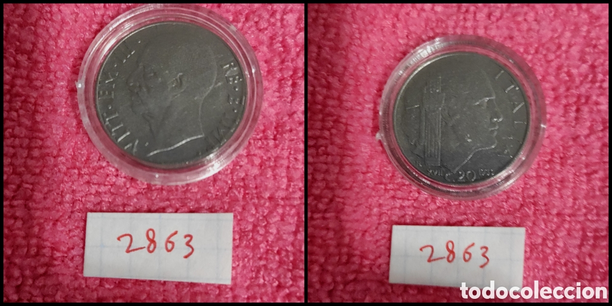 Monedas antiguas de Europa: 20 cent&eacute;simos italianos a&ntilde;o 1939,XVII no magn&eacute;tica, 21,8mm