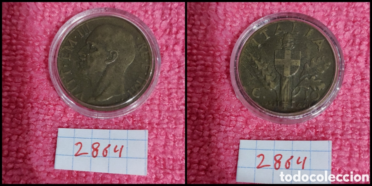 Monedas antiguas de Europa: 10 cent&eacute;simos italianos a&ntilde;o 1939