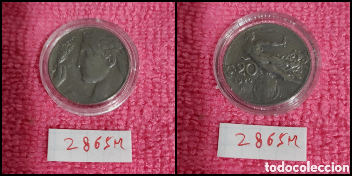 Monedas antiguas de Europa: 20 cent&eacute;simos italianos a&ntilde;o 1920