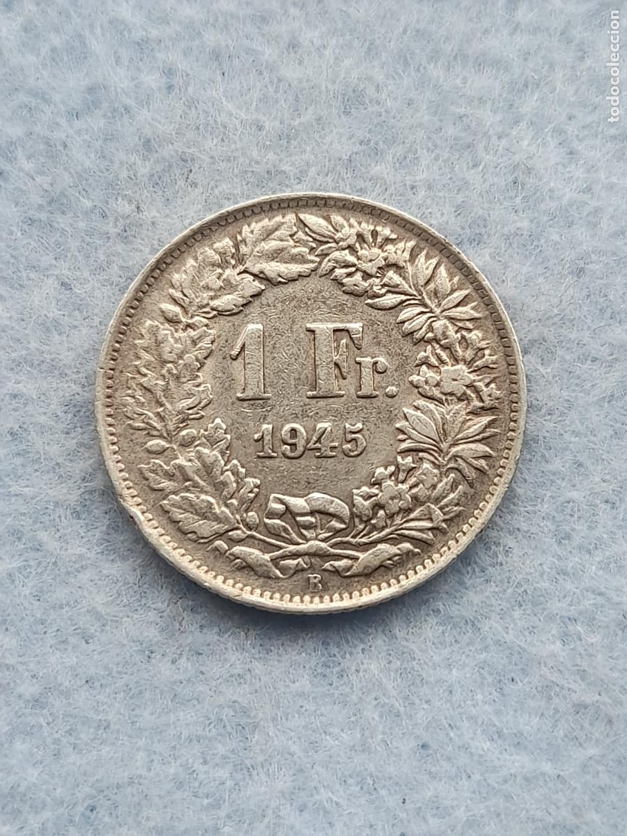Alte M&uuml;nzen aus Europa: Suiza. 1 Franco. A&ntilde;o 1945. Plata.