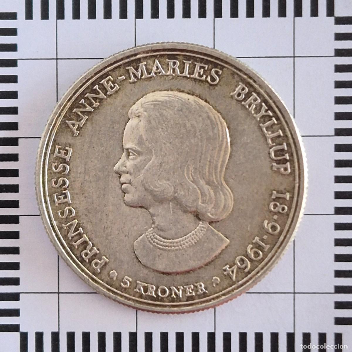 Alte M&uuml;nzen aus Europa: 5 KRONER PLATA, DINAMARCA. FREDERIK IX, 1964. (KM#854).