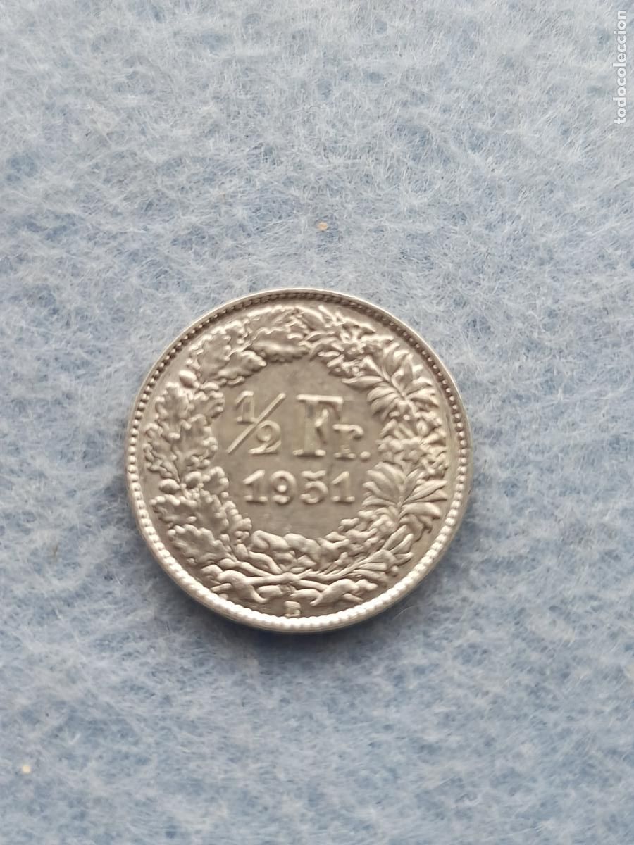 Alte M&uuml;nzen aus Europa: Suiza. 1/2 Franco. A&ntilde;o 1951. Plata.