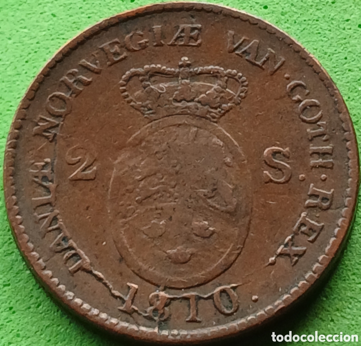 Monedas antiguas de Europa: Dinamarca 2 skilling 1810 km#663 tipo antiguo: retrato estrecho