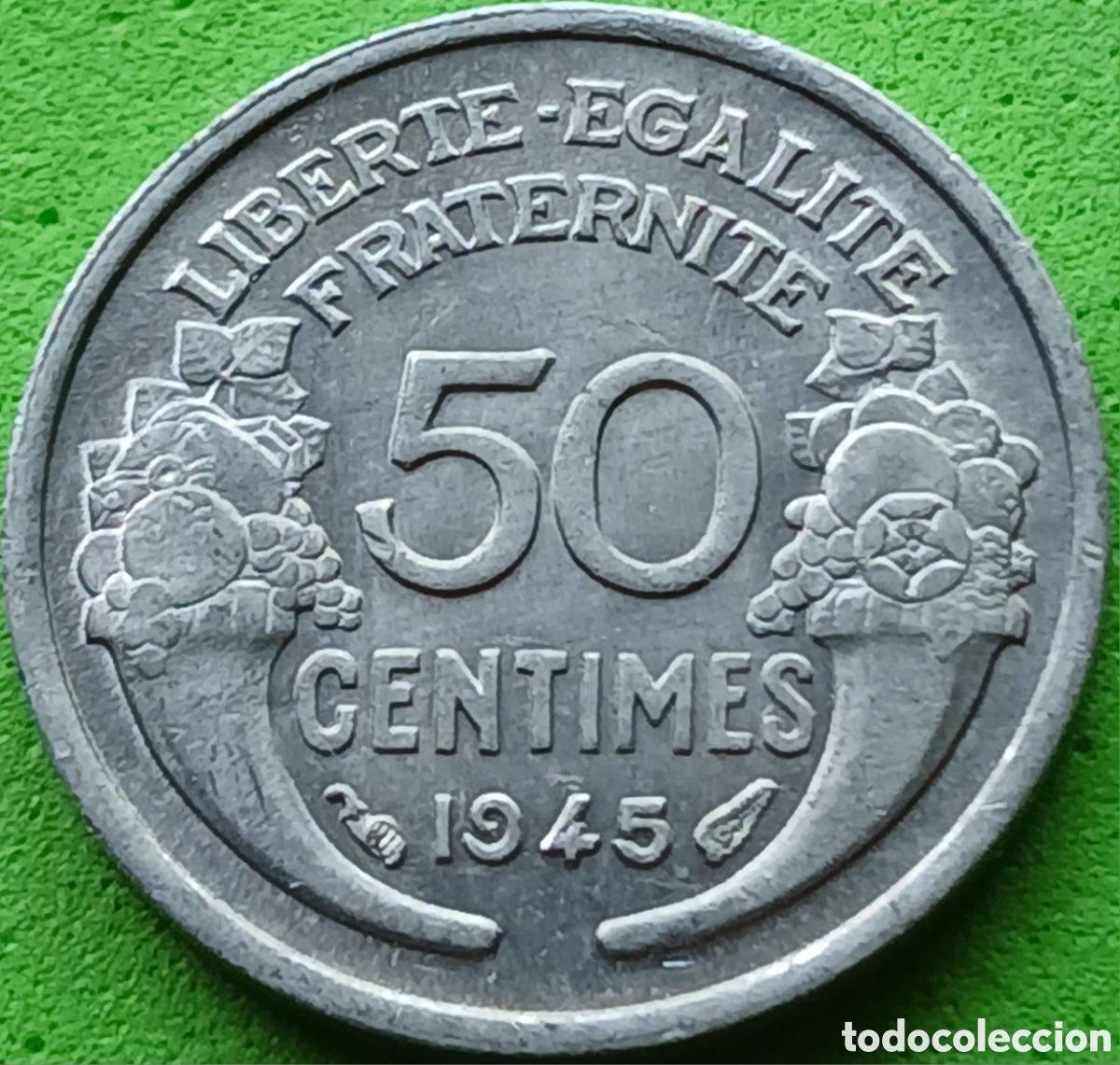 Monedas antiguas de Europa: Francia 50 c&eacute;ntimos 1945 km#894a sin marca de ceca