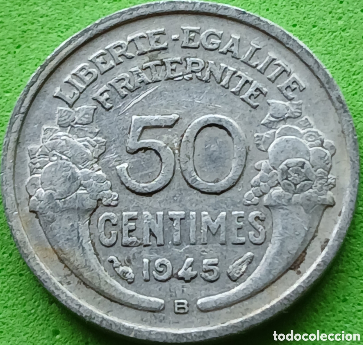 Monedas antiguas de Europa: Francia 50 c&eacute;ntimos 1945 B Beaumont-le-Roger km#894a