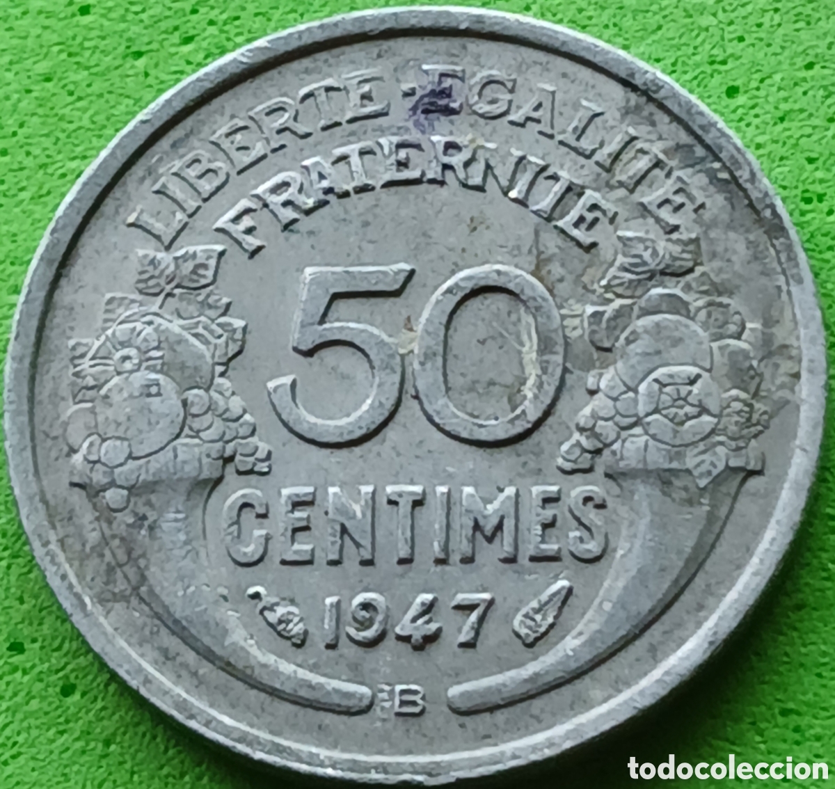 Monedas antiguas de Europa: Francia 50 c&eacute;ntimos 1947 B Beaumont-le-Roger km#894a poco com&uacute;n