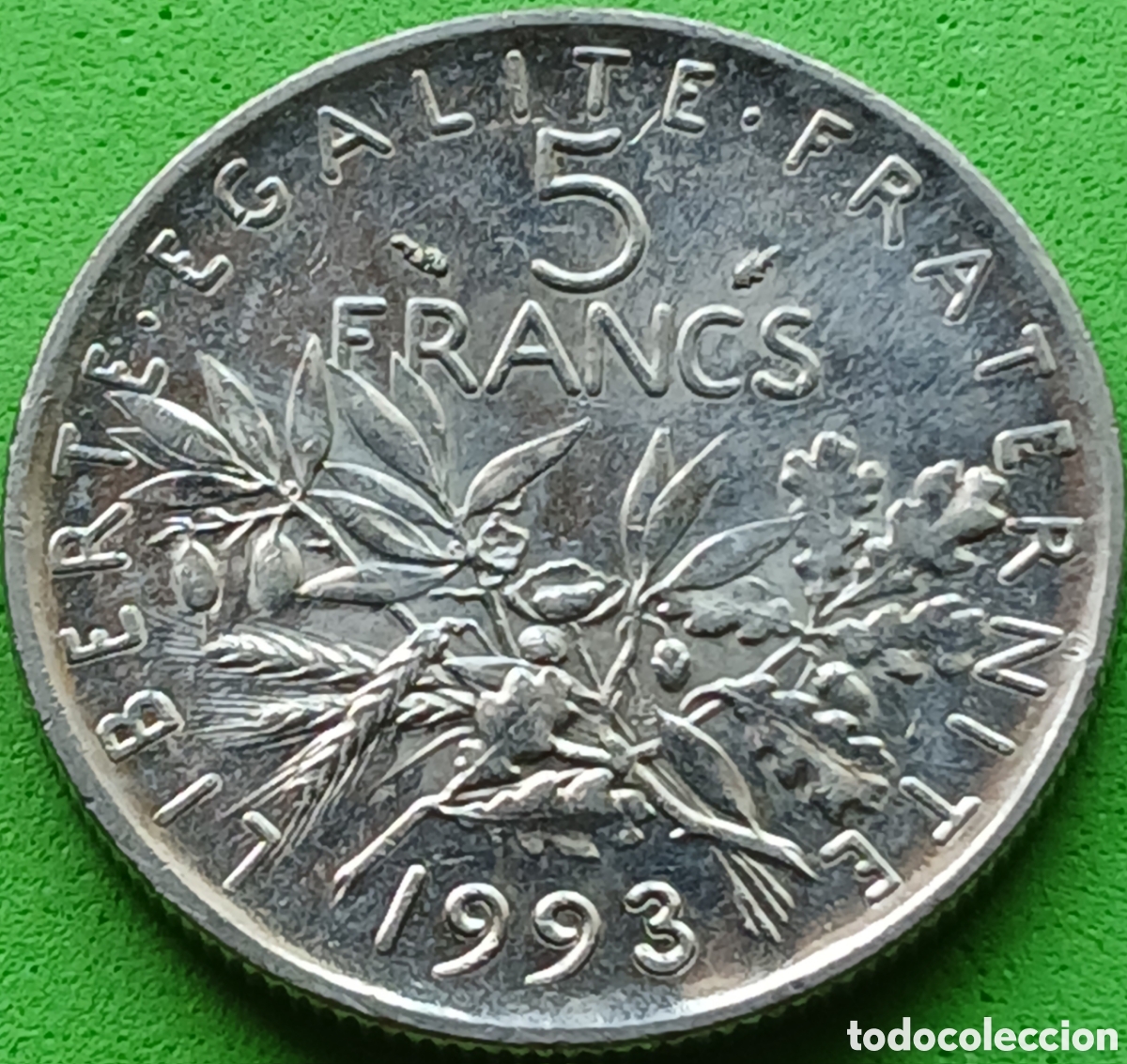 Monedas antiguas de Europa: Francia 5 francos 1993 km#926a alineaci&oacute;n moneda (180&deg;)