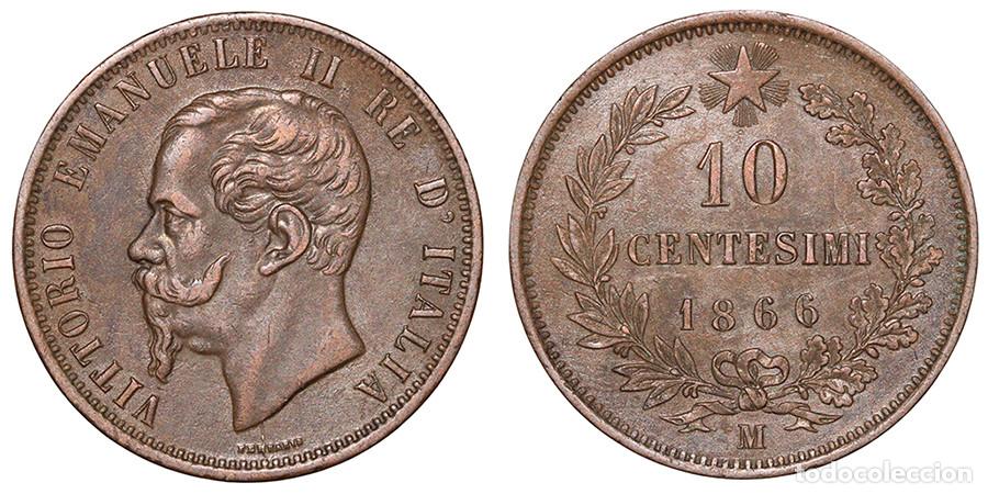 Alte M&uuml;nzen aus Europa: ITALIA - 10 CENTS - 1866 N - COBRE - E. B. C++