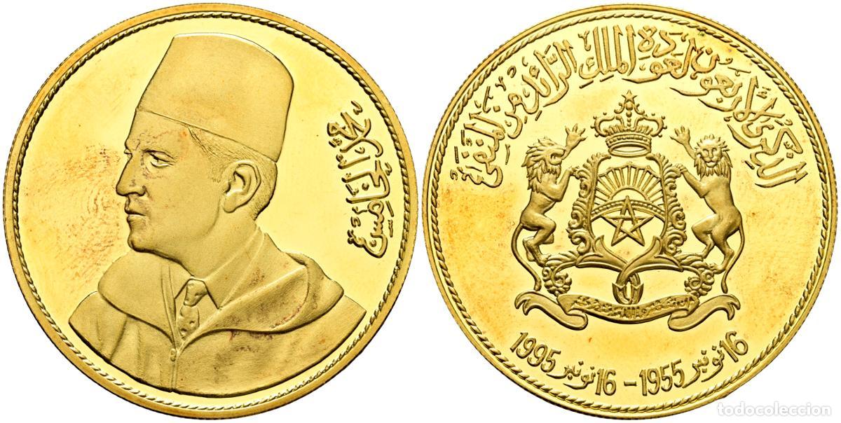 Monedas antiguas de Europa: MARRUECOS. Medalla. (Au. 48,41g/38mm). 1995. Regreso del Exilio de Mohammed V. PROOF.. MARRUECOS. Me