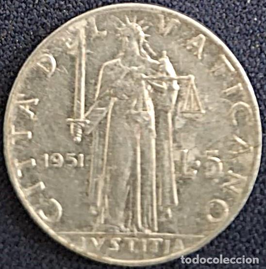 Monedas antiguas de Europa: Vaticano, 5 Liras 1951 ''Pio XII'' KM#51.1./ Bonita./ Foto.